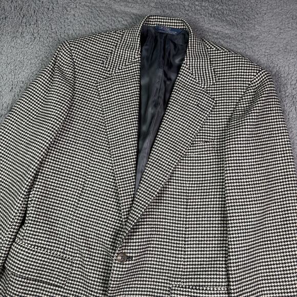 Vintage Polo Ralph Lauren Blazer Mens 42L Wool Cashmere Blend Houndstooth Sport - Picture 1 of 16